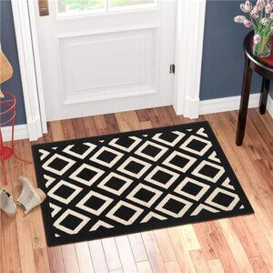 Black and White Indoor Mat 32'' x 20'', Non Slip Entry Rug Dirt Trapper Door Rug
